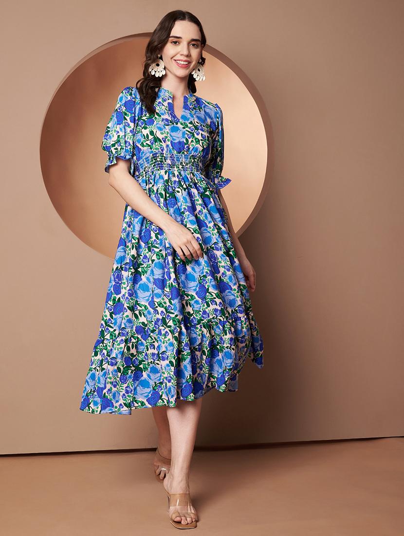 women floral print three quarter sleeve tiered dress - 22011450 - Standard Image - 2