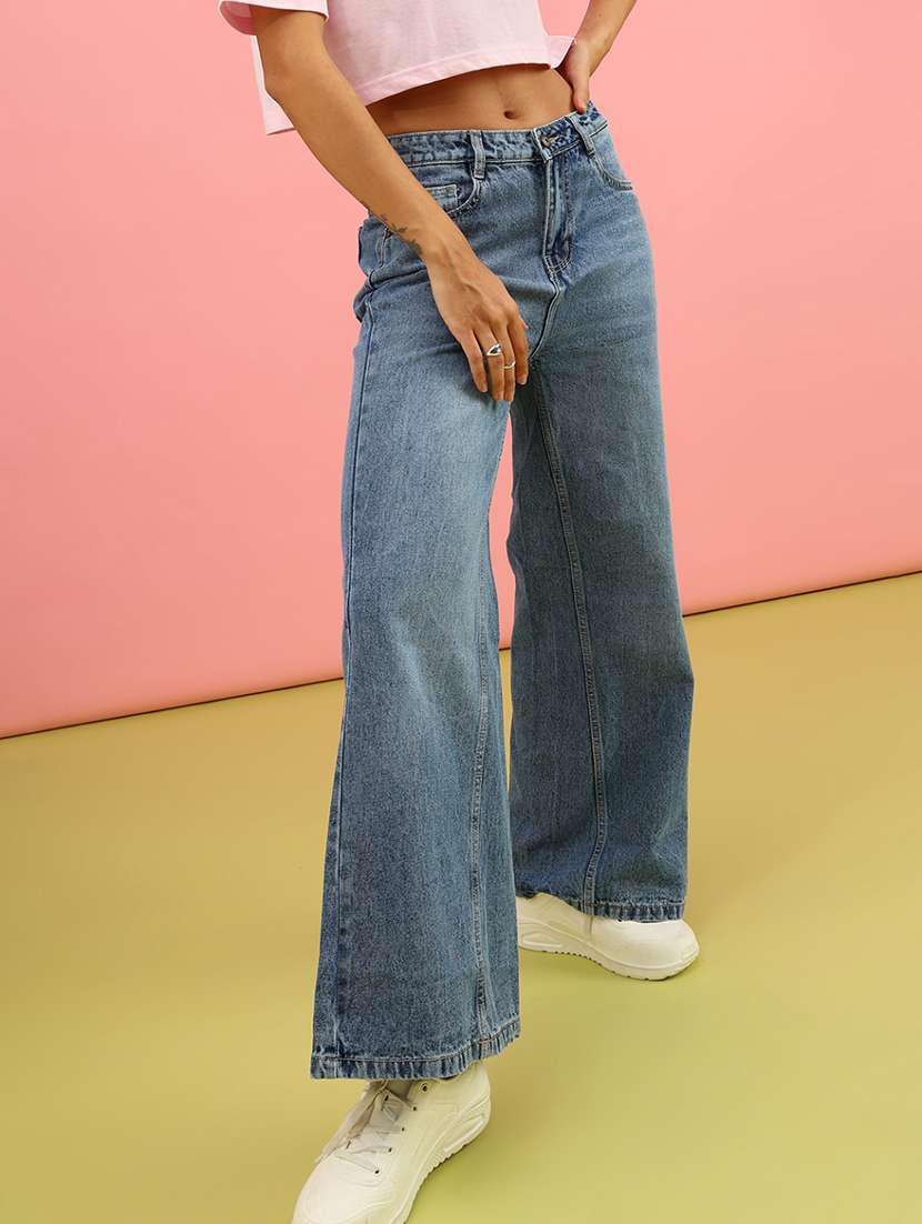 women solid mid rise wide leg jean - 22011476 -  Standard Image - 2