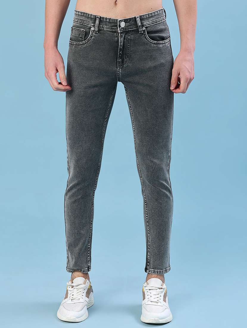 men plain mid rise full length jeans