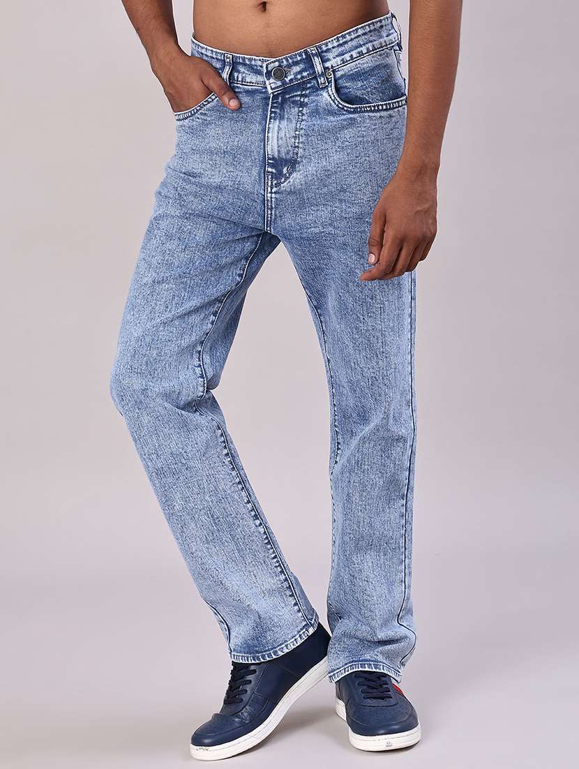 men washed mid rise full length jean