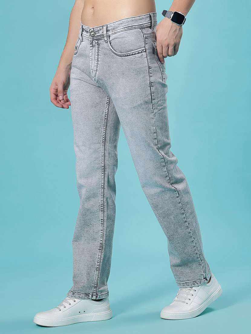 men washed mid rise full length jean