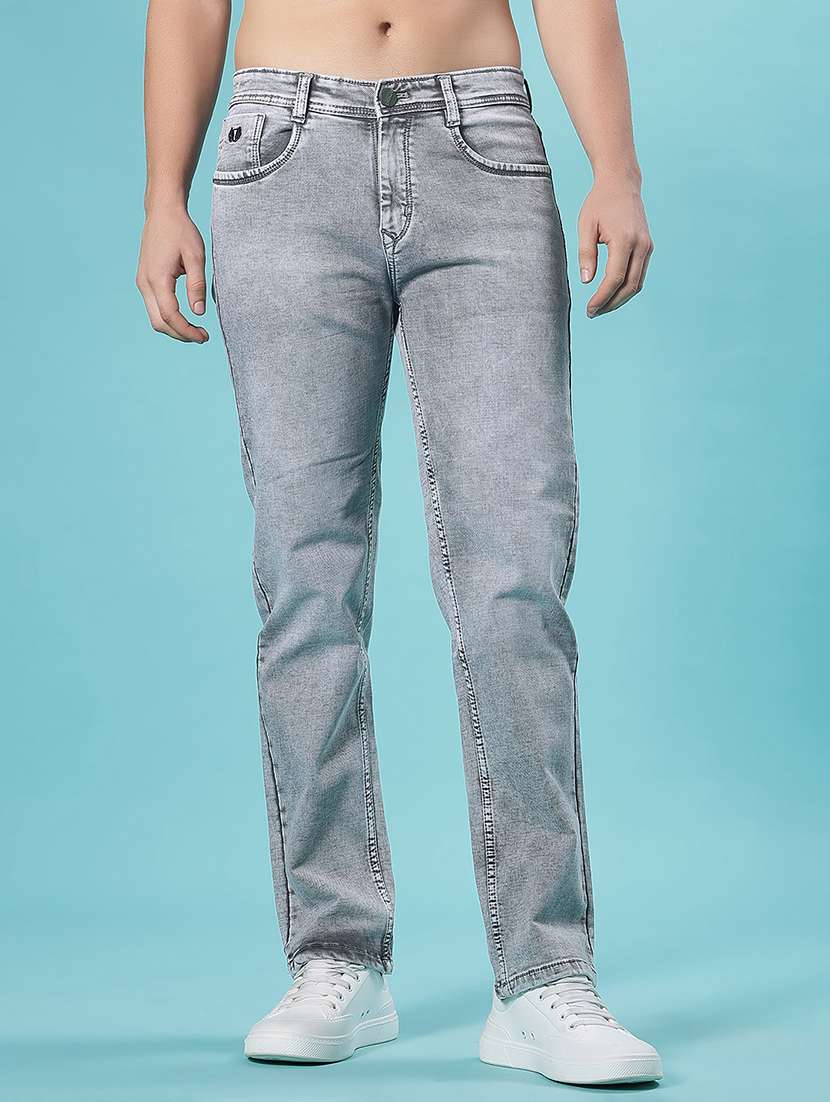 men washed mid rise full length jean