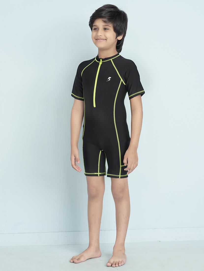 boys solid sports wear round neck swimsuit - 22011978 - Standard Image - 2