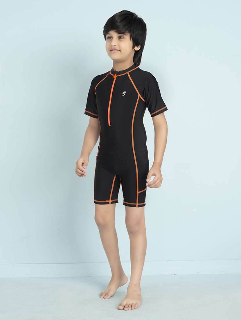 boys solid sports wear round neck swimsuit - 22011979 - Standard Image - 2