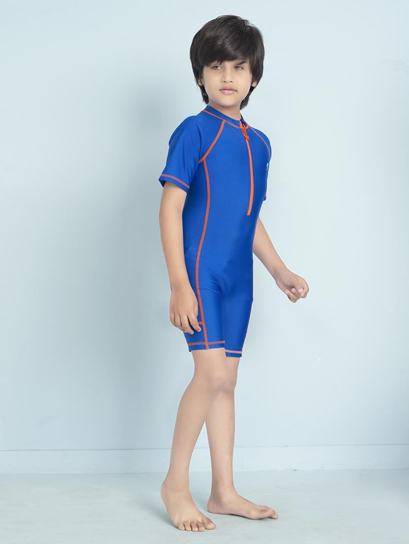 boys solid sports wear round neck swimsuit - 22011980 - Standard Image - 2