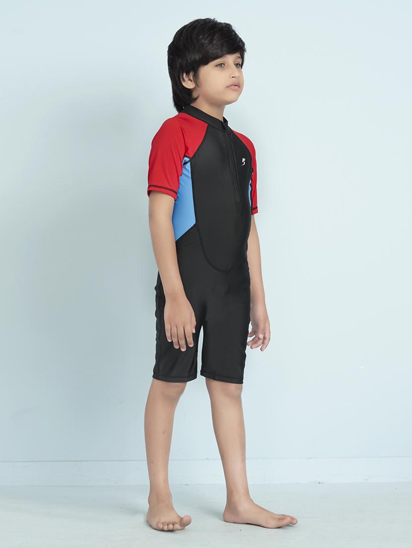 boys color block sports wear round neck swimsuit - 22011985 - Standard Image - 2