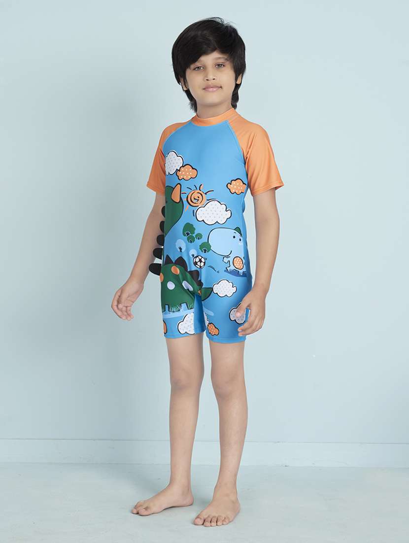 boys printed sports wear round neck swimsuit with goggles - 22011989 - Standard Image - 2