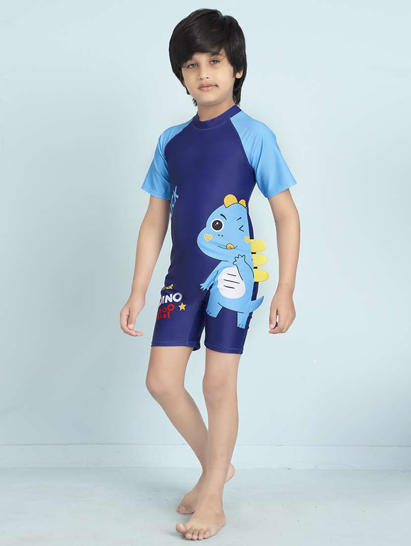 boys printed sports wear round neck swimsuit with goggles - 22011990 - Standard Image - 2