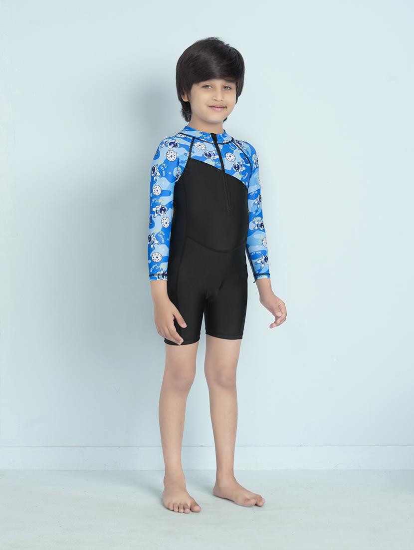 boys printed sports wear round neck swimsuit with goggles - 22011994 - Standard Image - 2