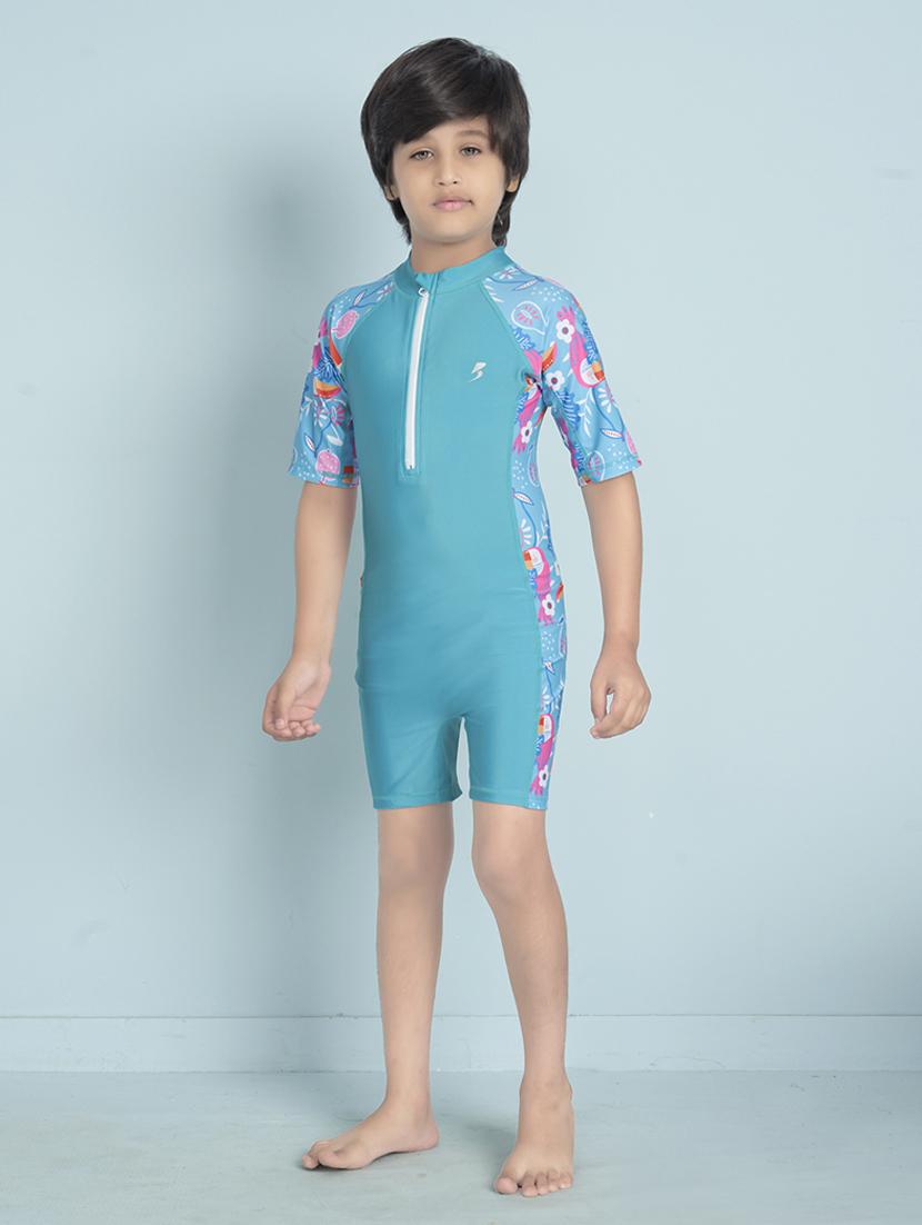boys printed sports wear round neck swimsuit with goggles - 22011998 - Standard Image - 2