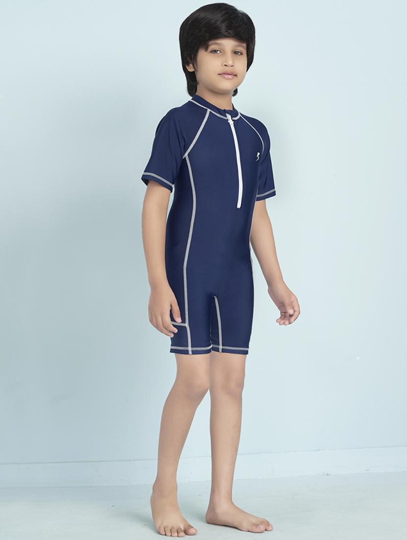 boys solid sports wear round neck swimsuit - 22012000 - Standard Image - 2