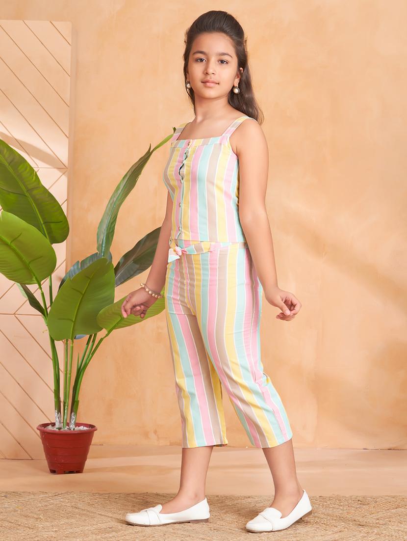 girls striped shoulder strap top and capri co-ord set - 22012006 - Standard Image - 2