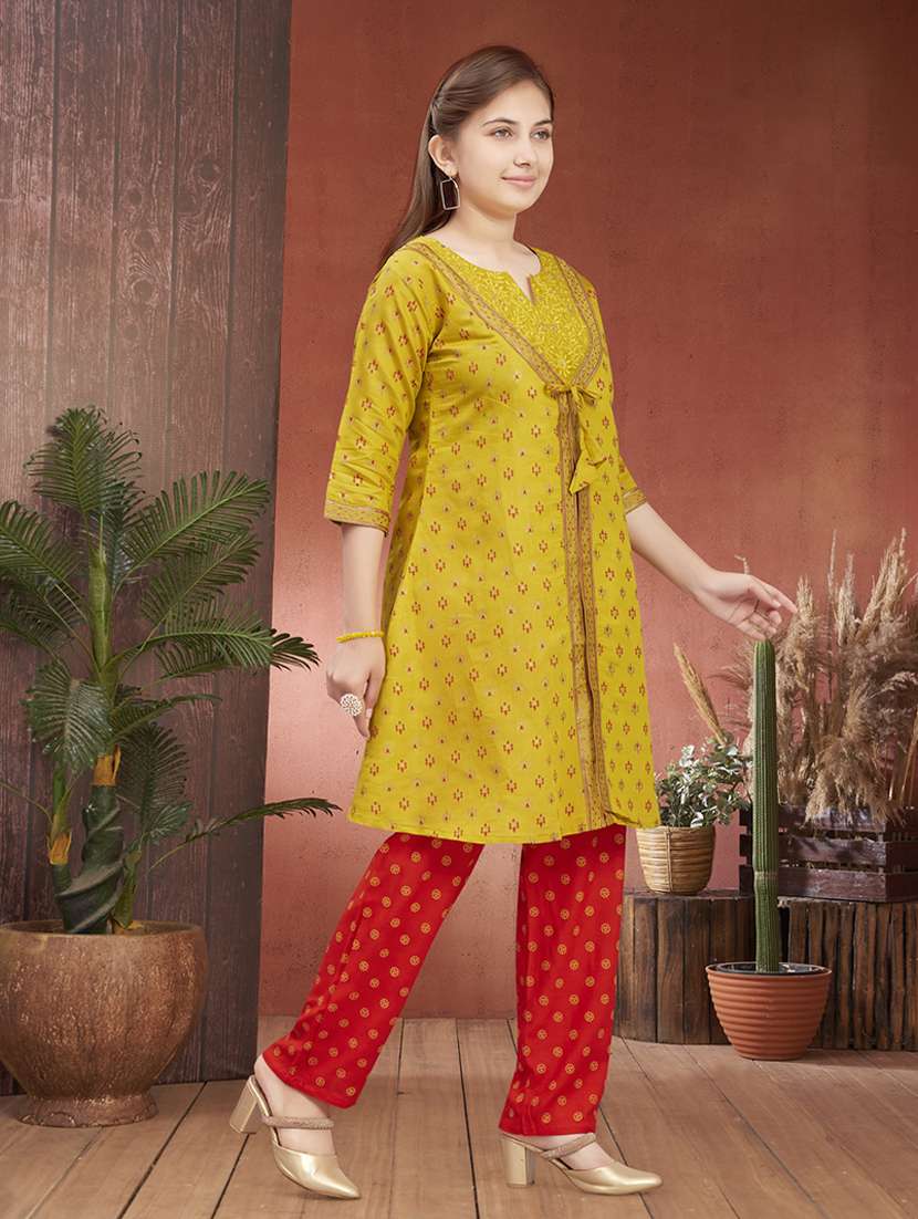 girls embroidered notch neck kurta and pant set - 22012015 -  Standard Image - 2