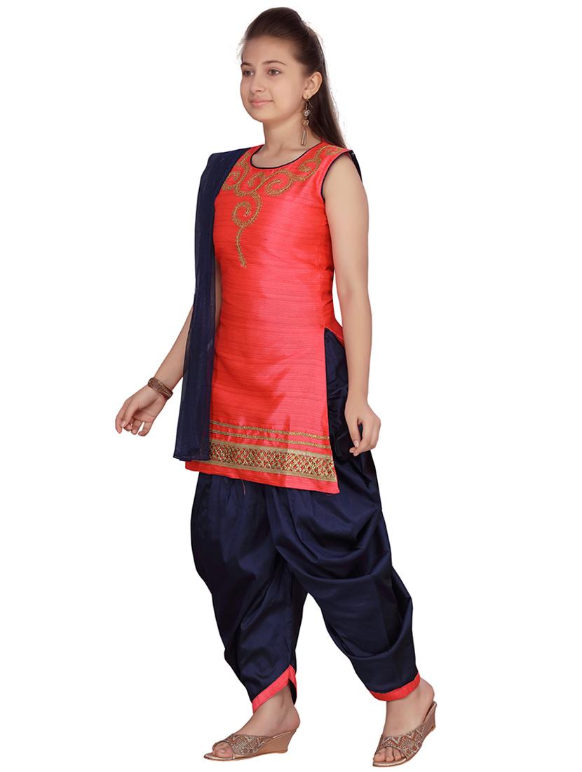 girls embroidered sleeveless kurta salwar suit set - 22012016 - Standard Image - 2