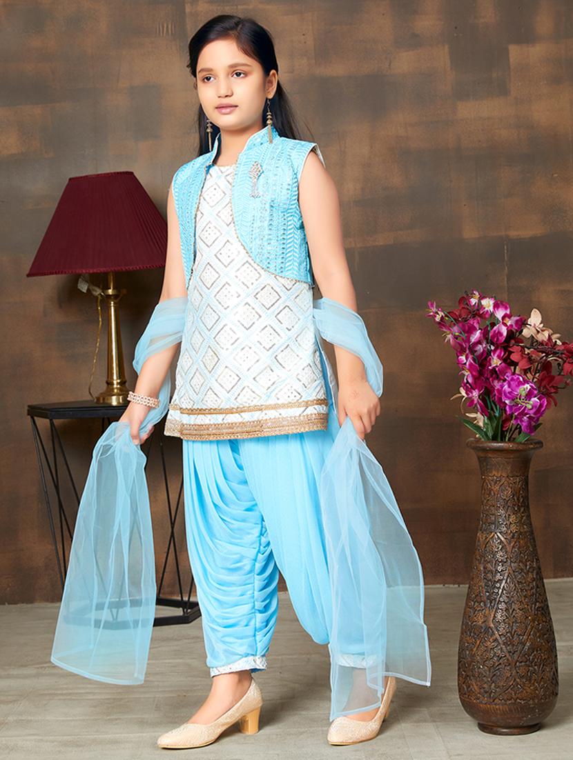 girls embroidered sleeveless kurta salwar suit set - 22012019 - Standard Image - 2
