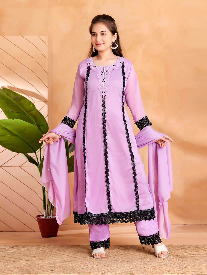 girls lace detailed three quarter sleeve suit set