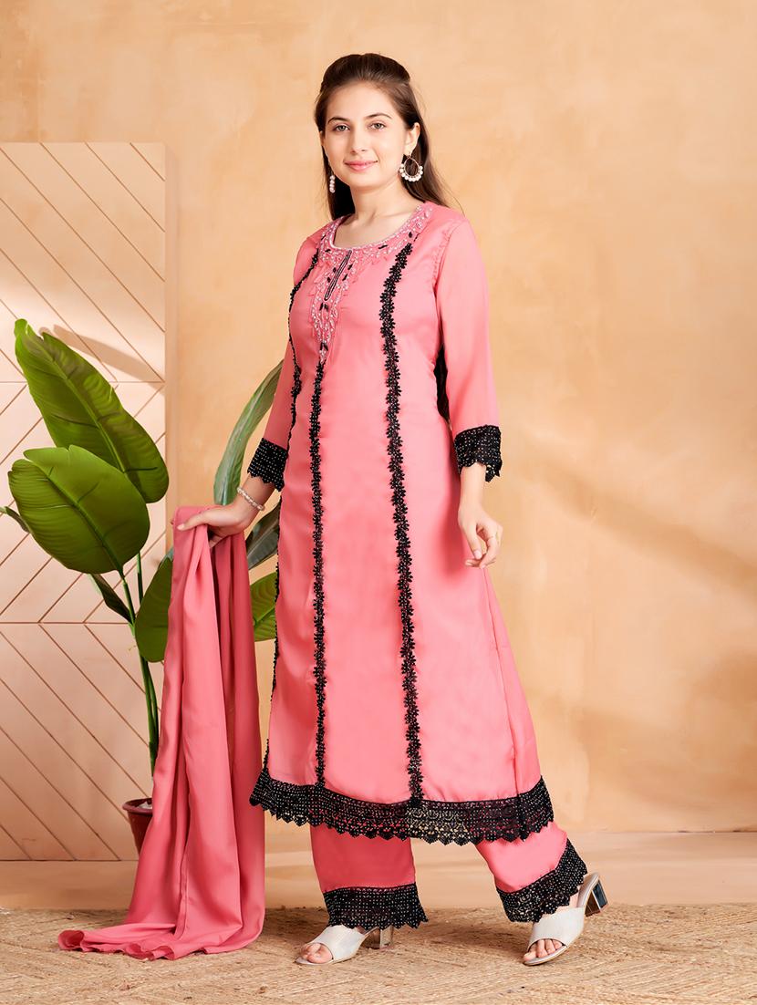 girls lace detailed three quarter sleeve suit set - 22012028 - Standard Image - 2