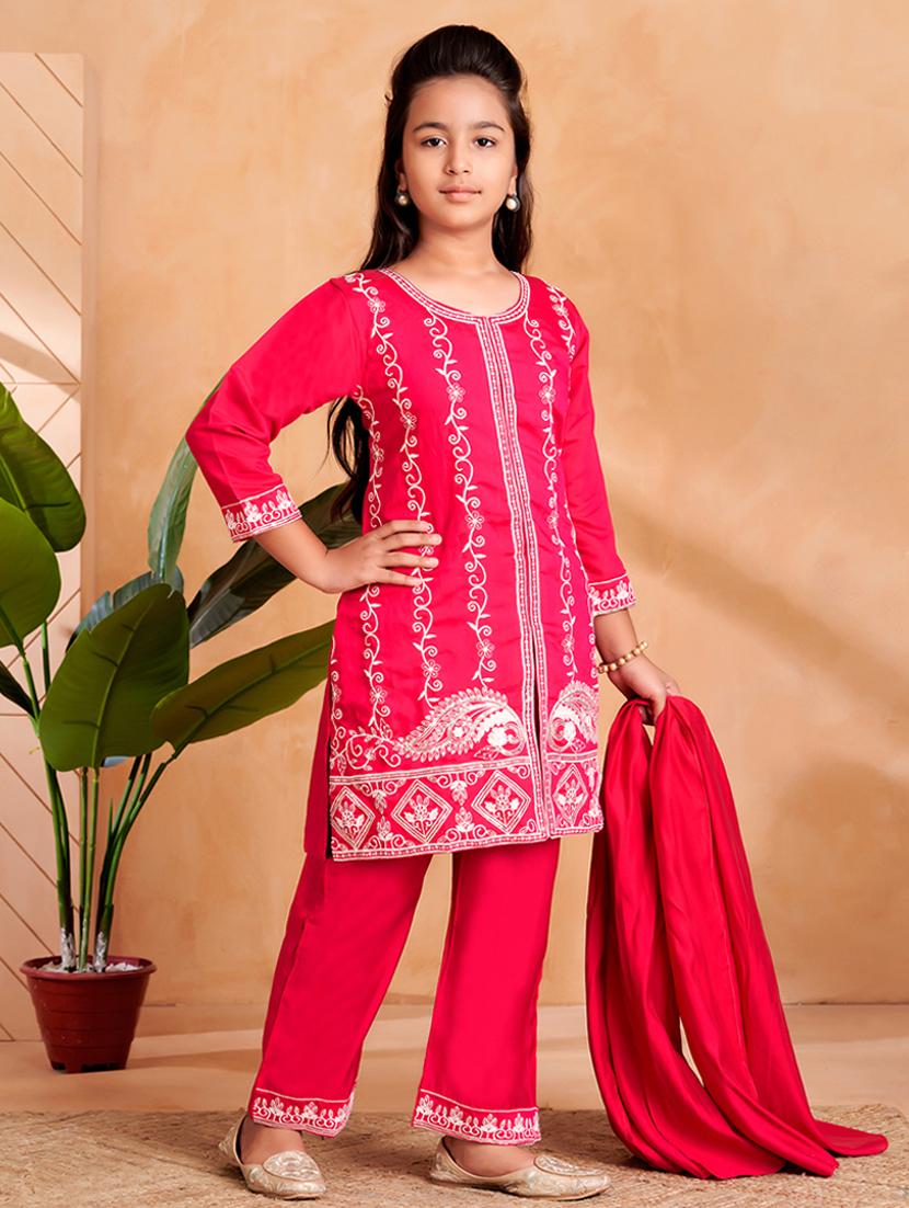 girls embroidered kurta and pant with dupatta - 22012035 - Standard Image - 2