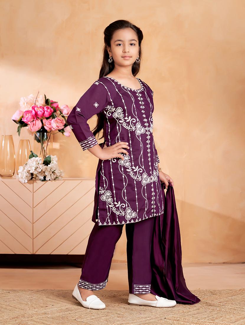 girls embroidered kurta and pant with dupatta - 22012037 - Standard Image - 2
