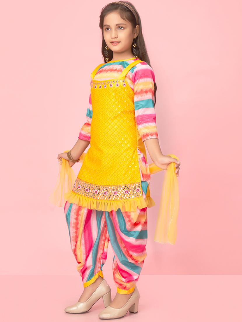 girls embroidered kurta and salwar with dupatta - 22012039 - Standard Image - 2