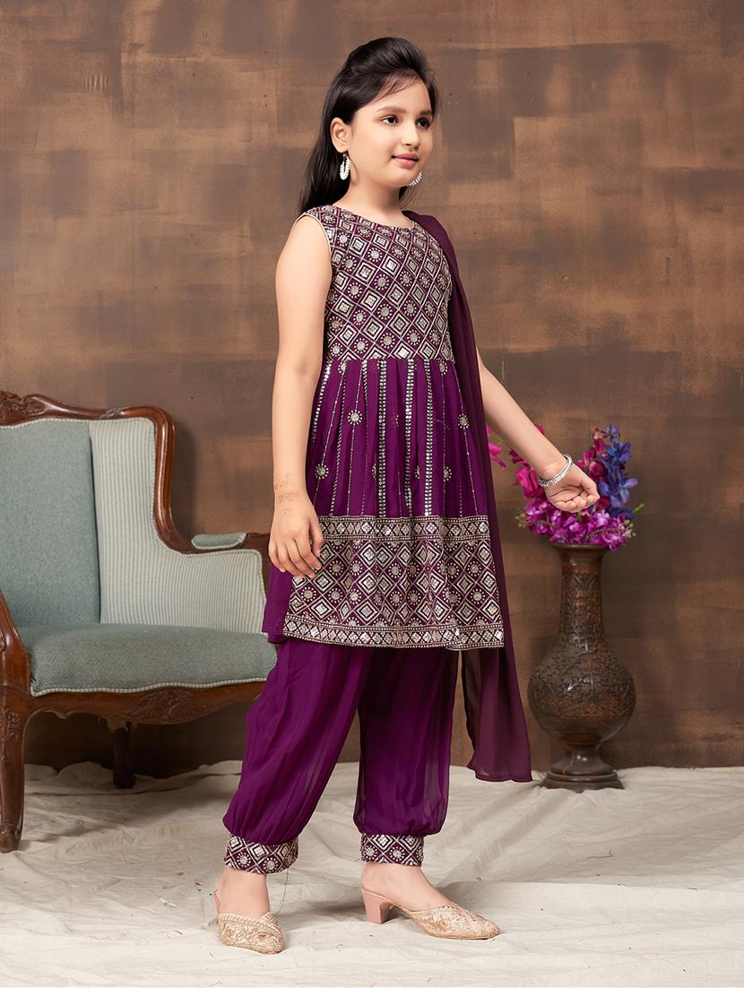 girls embroidered kurta and salwar with dupatta - 22012040 - Standard Image - 2