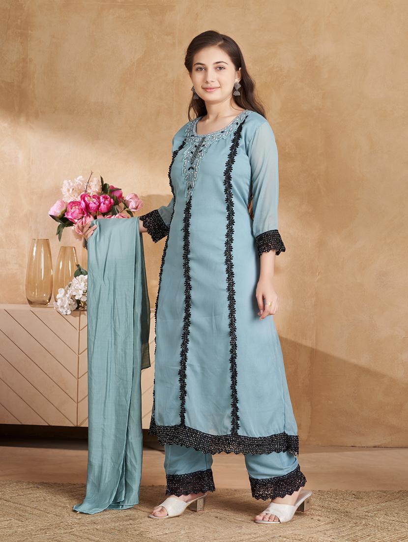 girls embroidered kurta and pant with dupatta - 22012045 - Standard Image - 2