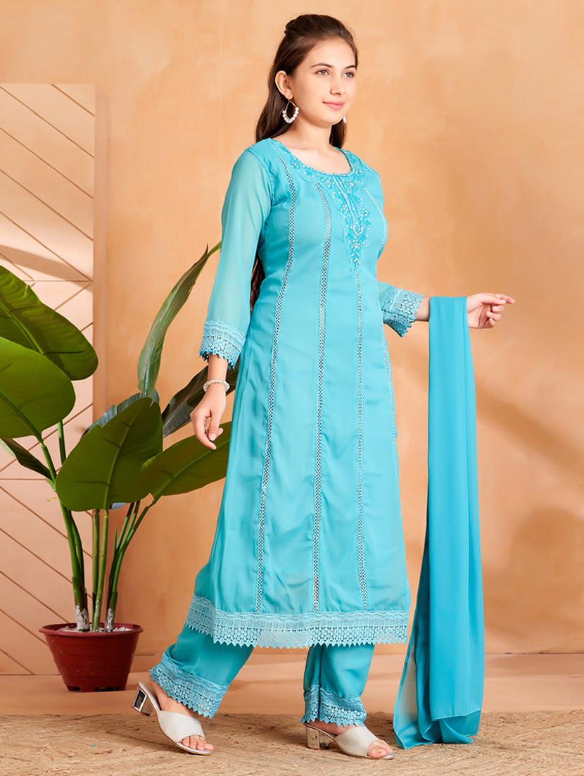 girls embroidered kurta and pant with dupatta - 22012046 - Standard Image - 2