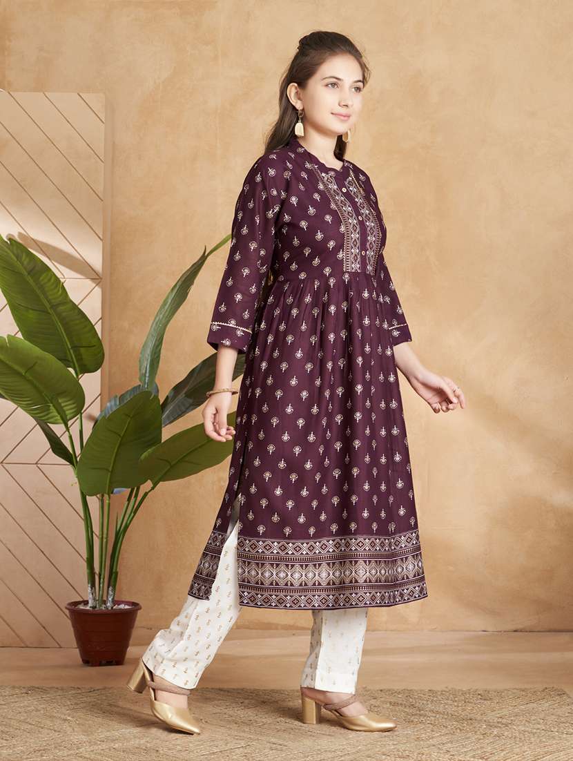 girls printed kurta and pant set - 22012052 -  Standard Image - 2