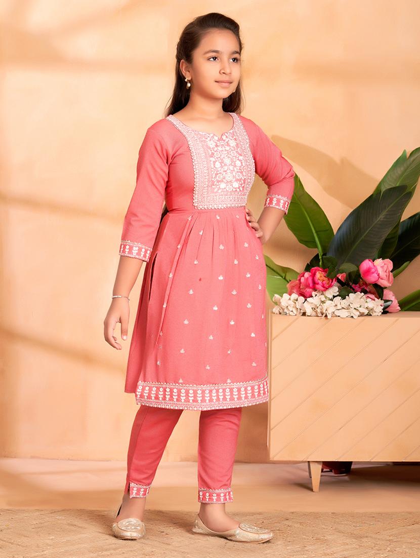 girls embroidered kurta and pant set - 22012053 - Standard Image - 2
