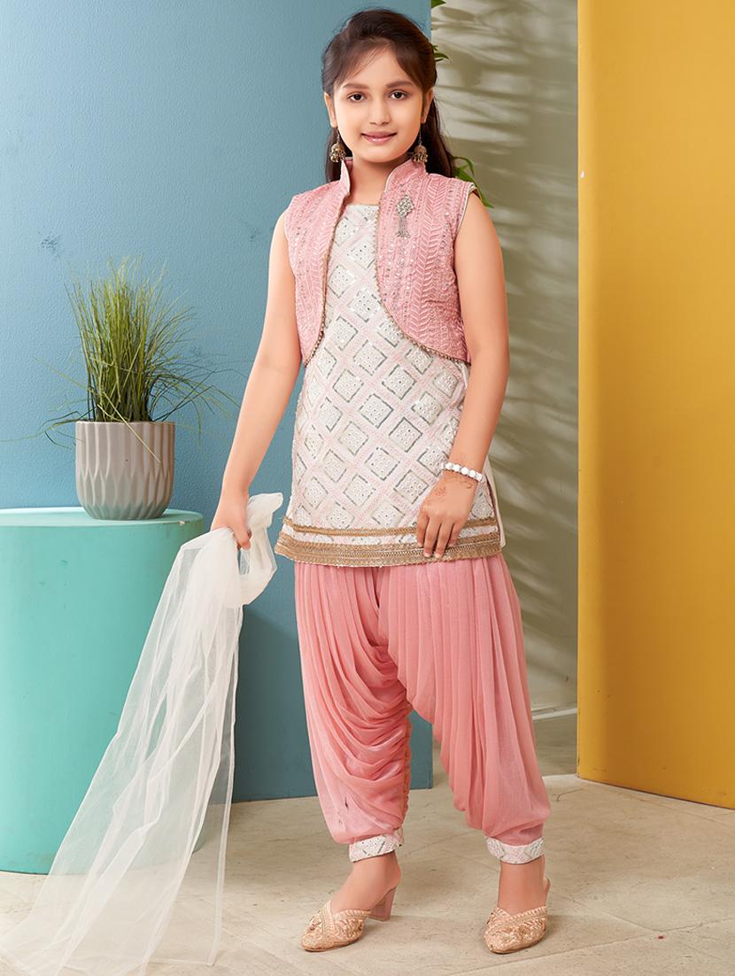 girls embroidered kurta and salwar with dupatta - 22012055 - Standard Image - 2
