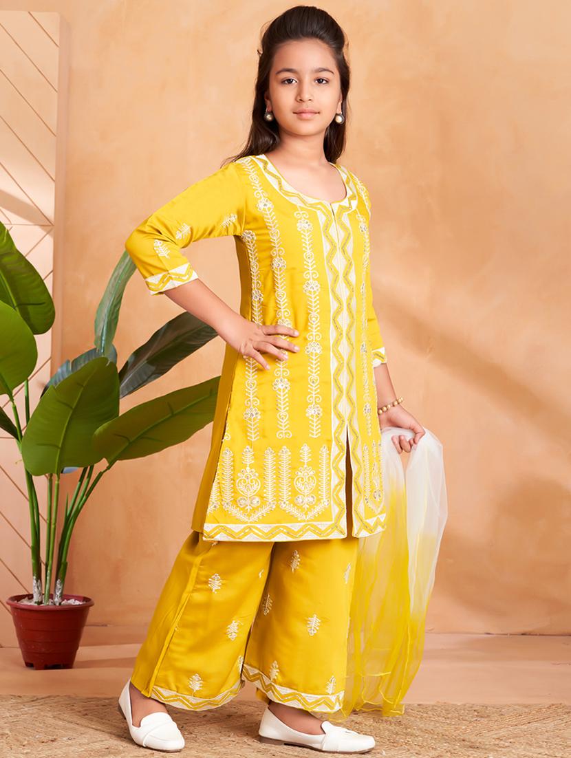 girls embroidered kurta and palazzo with dupatta - 22012059 - Standard Image - 2
