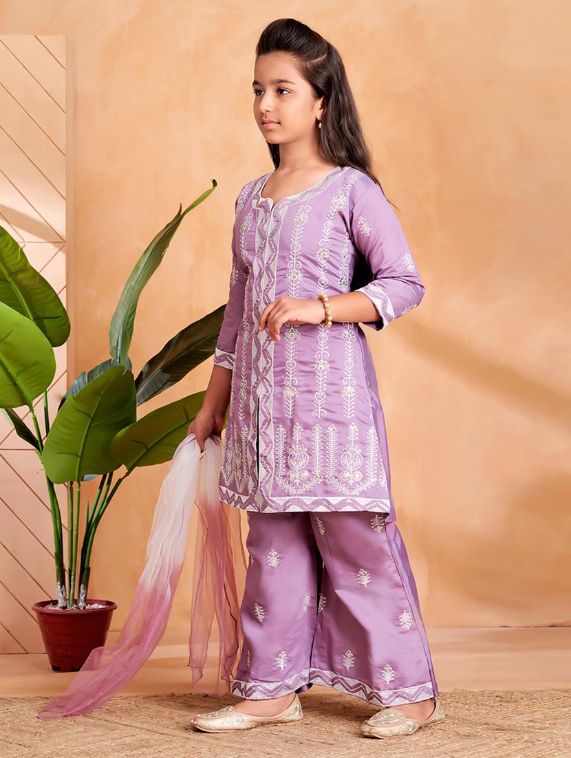 girls embroidered kurta and palazzo with dupatta - 22012060 - Standard Image - 2