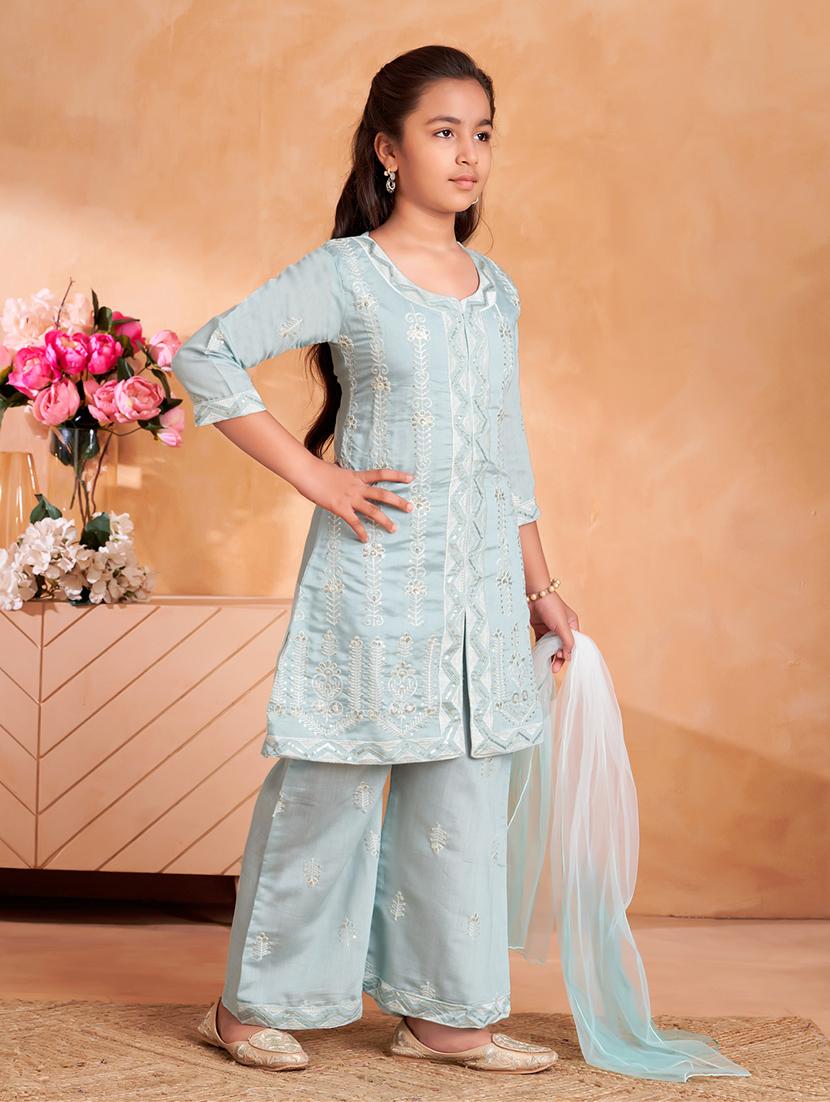 girls embroidered kurta and palazzo with dupatta - 22012061 - Standard Image - 2