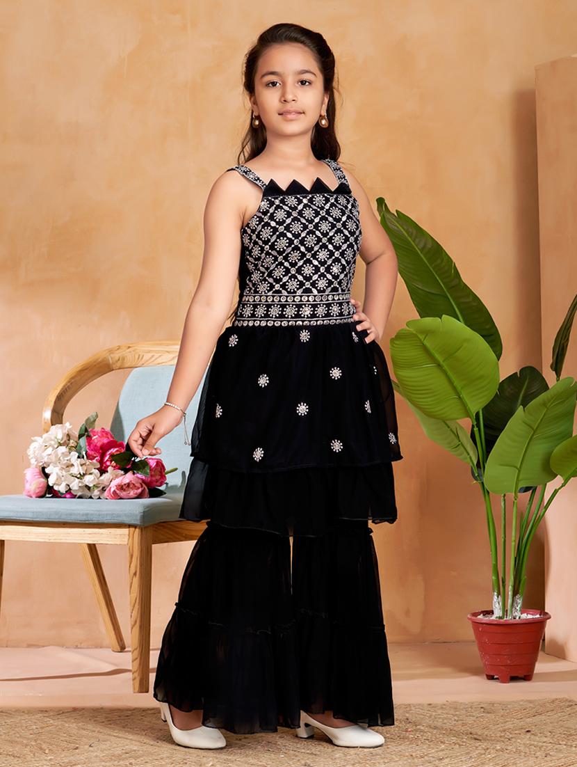 girls embroidered kurta and sharara set - 22012062 - Standard Image - 2