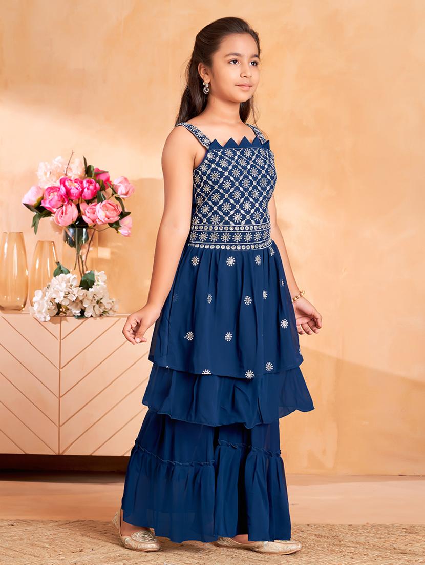 girls embroidered kurta and sharara set - 22012065 - Standard Image - 2