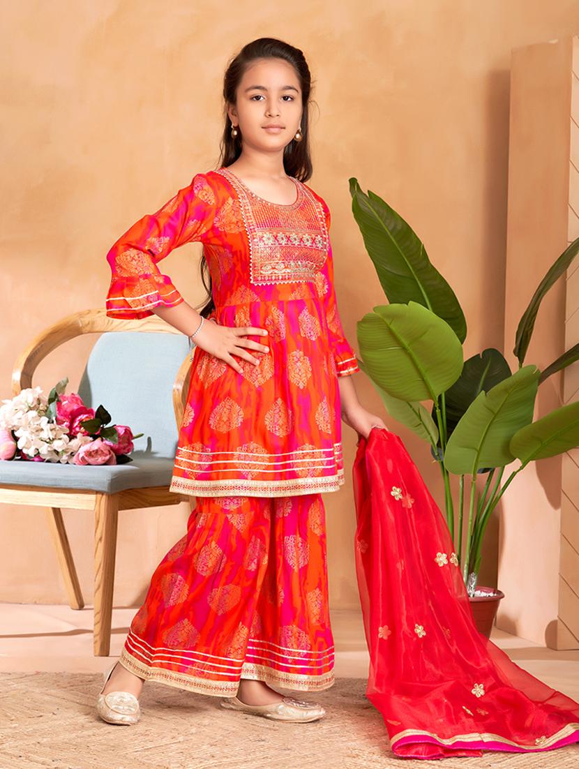 girls printed kurta and sharara set with dupatta - 22012069 - Standard Image - 2