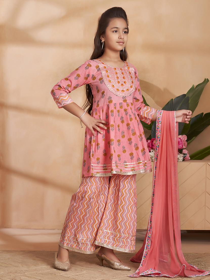 girls printed kurta and sharara with dupatta - 22012071 - Standard Image - 2
