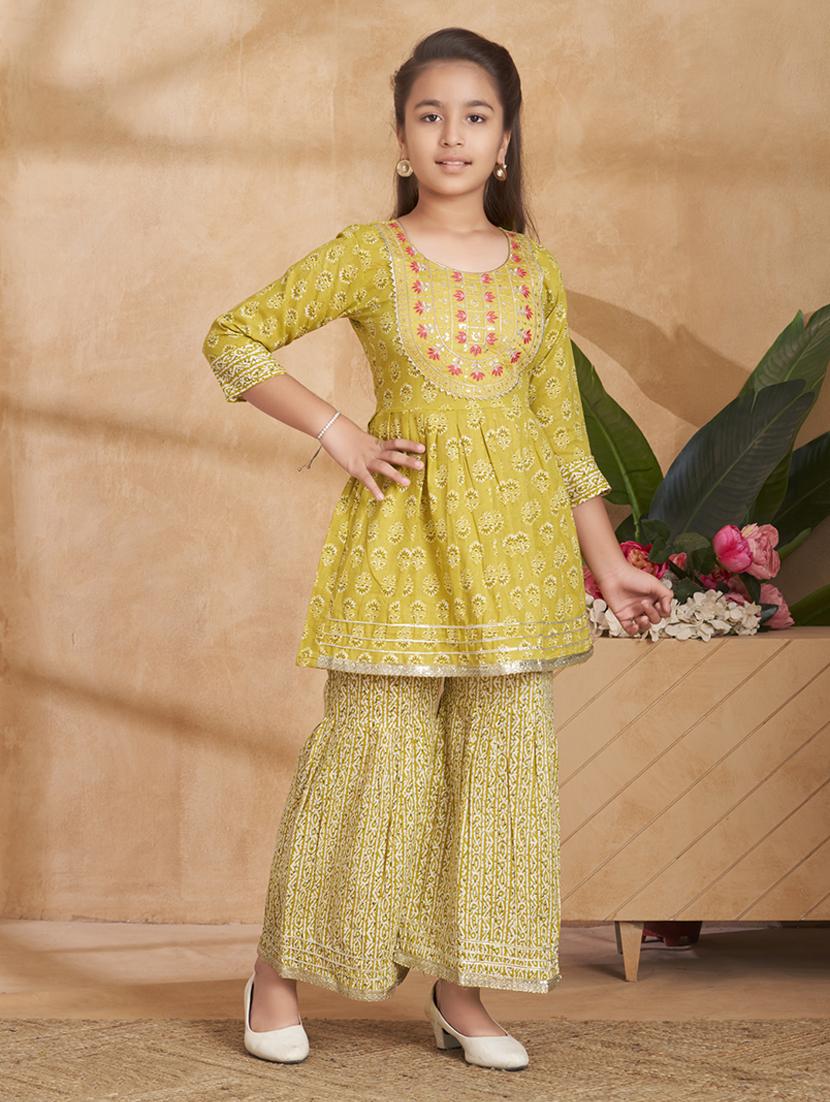 girls printed kurta and sharara set - 22012072 - Standard Image - 2