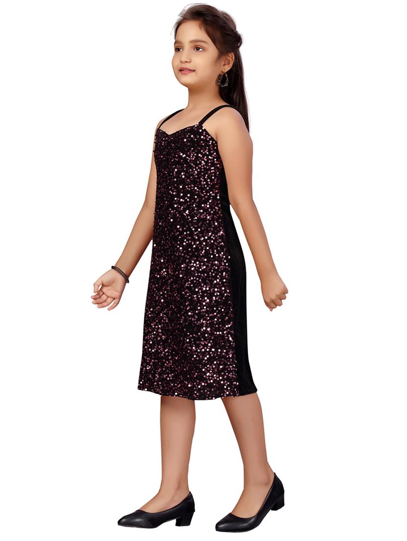 girls sequined shoulder strap straight dress - 22012075 - Standard Image - 2