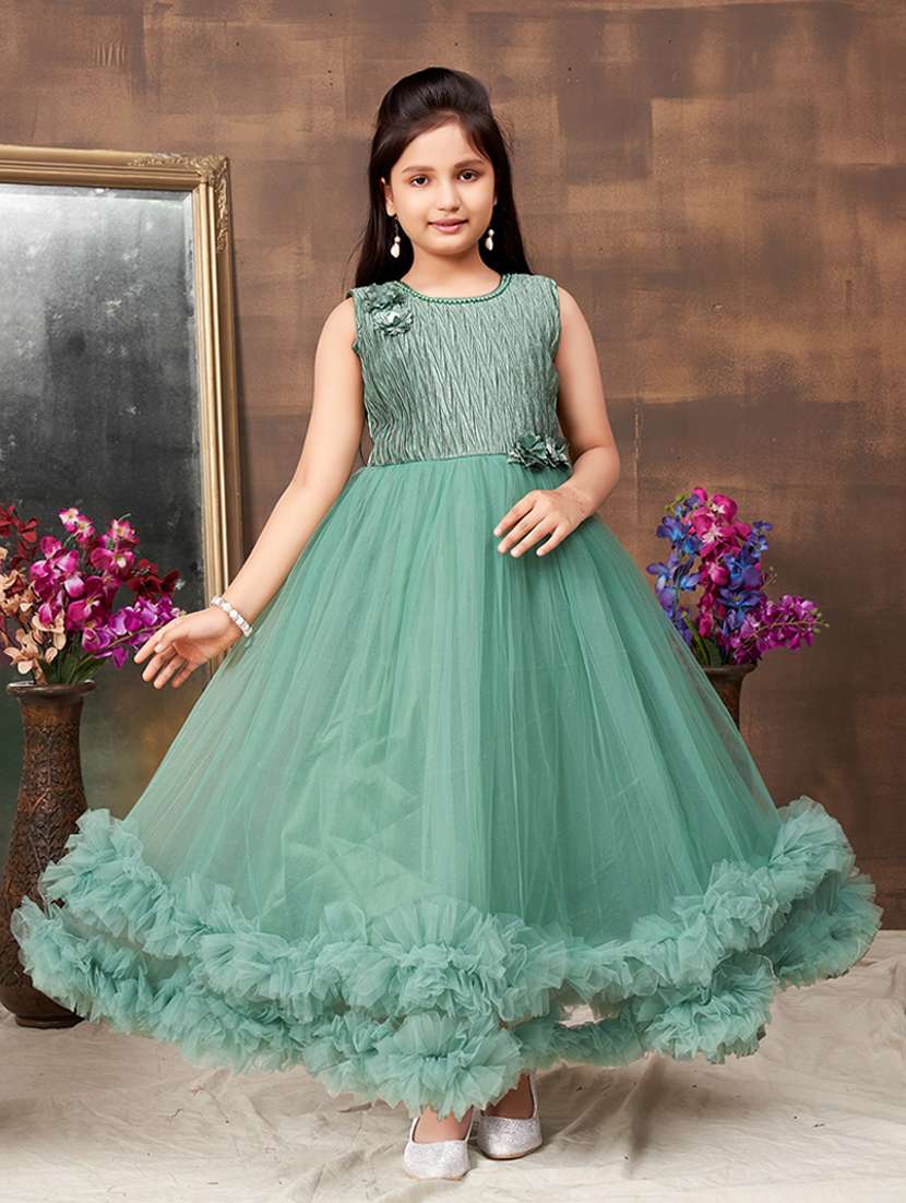 girls solid sleeveless fit & flare maxi dress