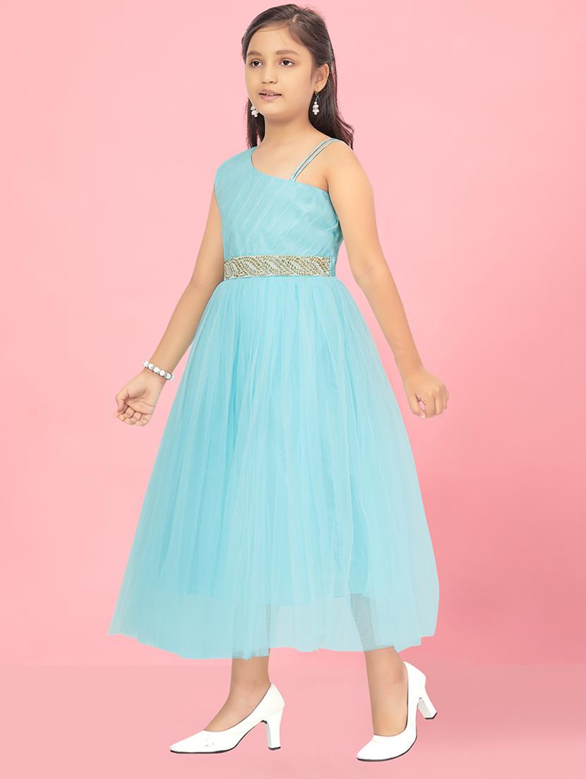 girls solid single shoulder fit & flare maxi dress - 22012081 - Standard Image - 2