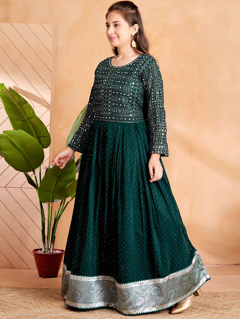 girls embroidered long sleeve fit & flare gown - 22012085 -  Standard Image - 2