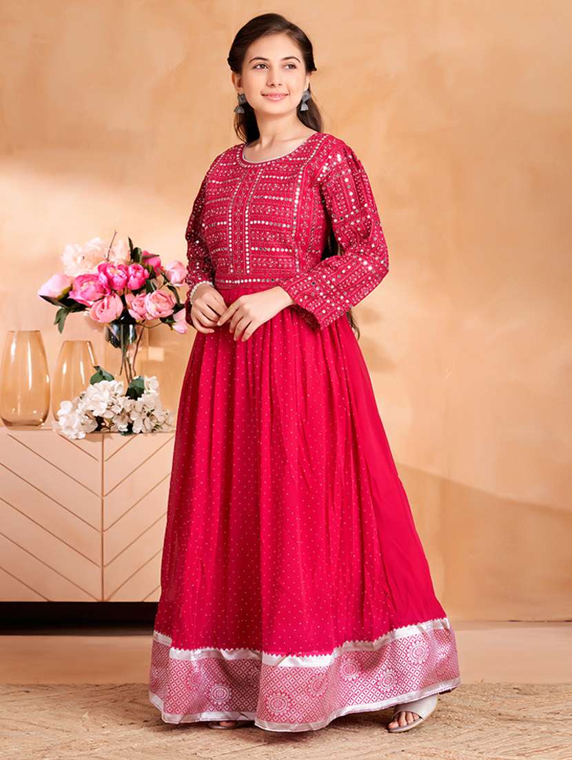 girls embroidered long sleeve fit & flare gown - 22012087 -  Standard Image - 2