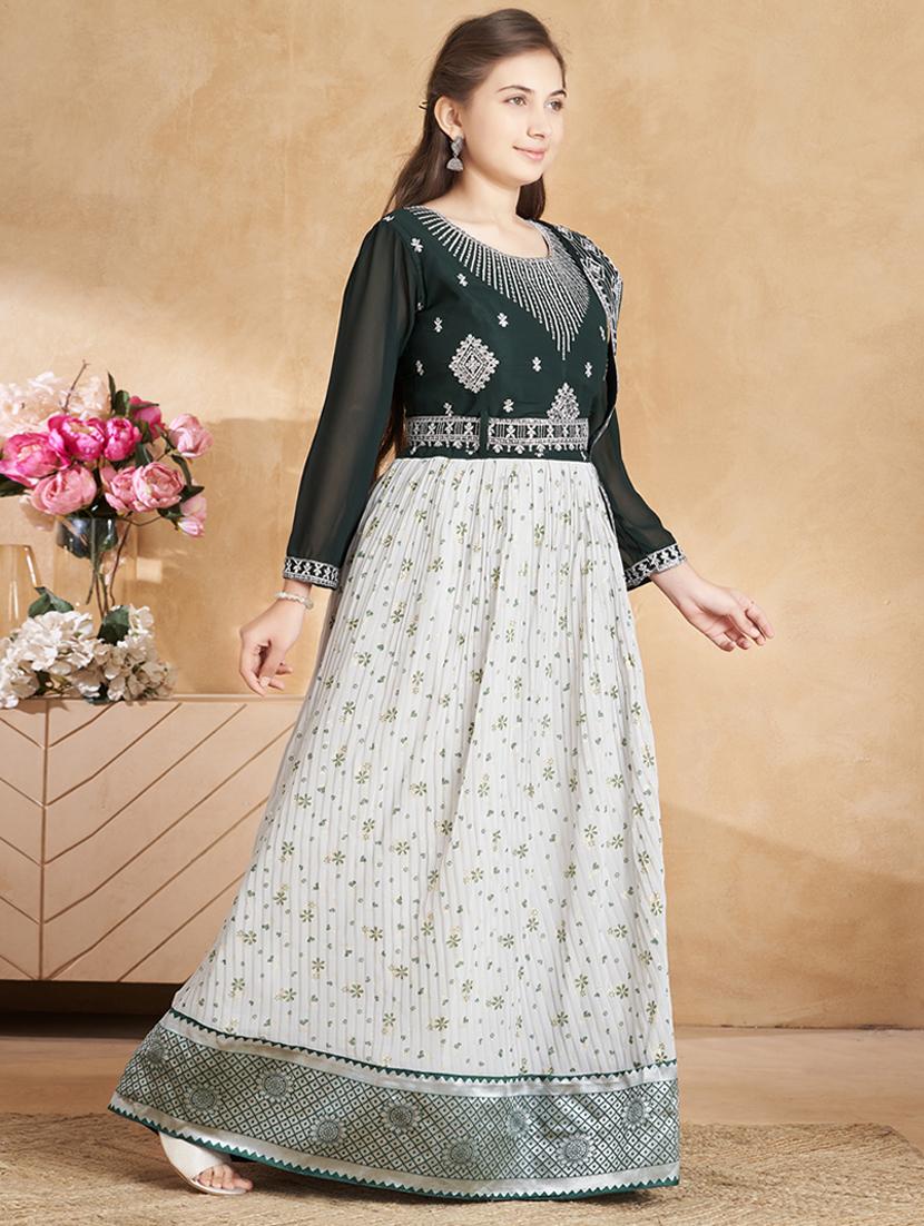 girls embroidered long sleeve fit & flare gown - 22012088 - Standard Image - 2