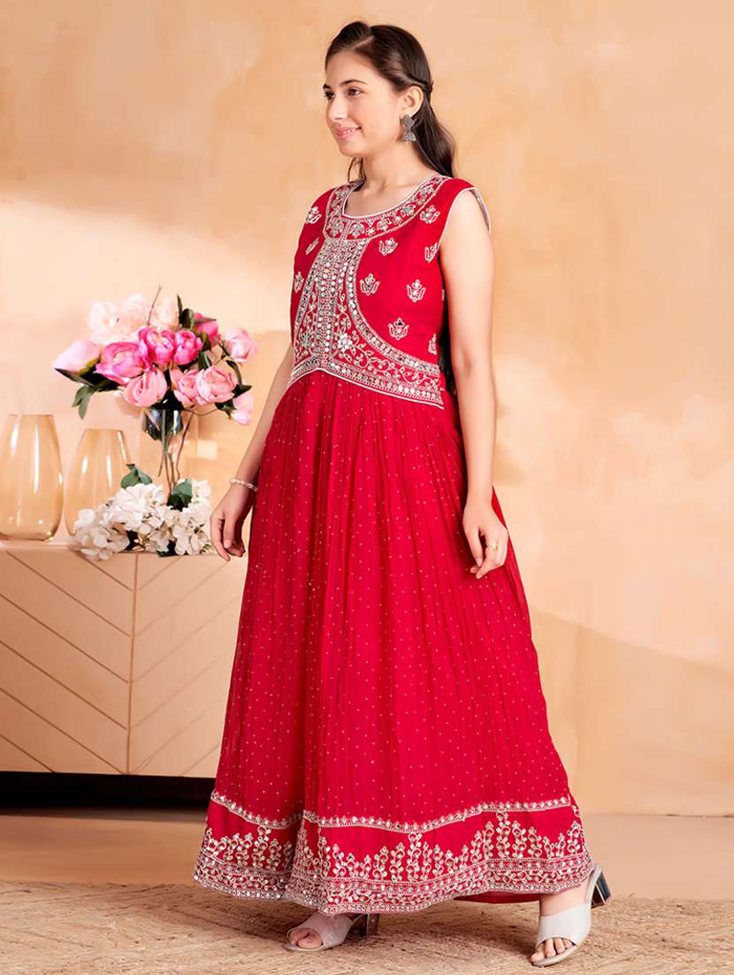 girls embroidered sleeveless fit & flare gown - 22012093 - Standard Image - 2