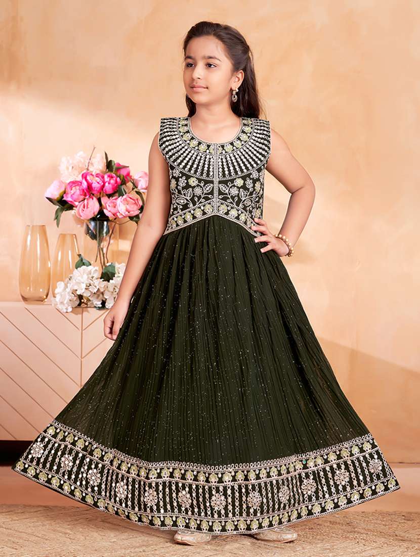 girls embroidered sleeveless fit & flare gown