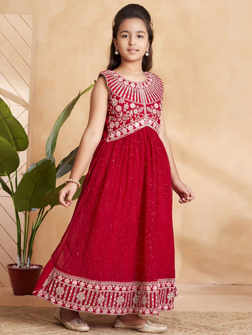 girls embroidered sleeveless fit & flare gown - 22012095 - Standard Image - 2