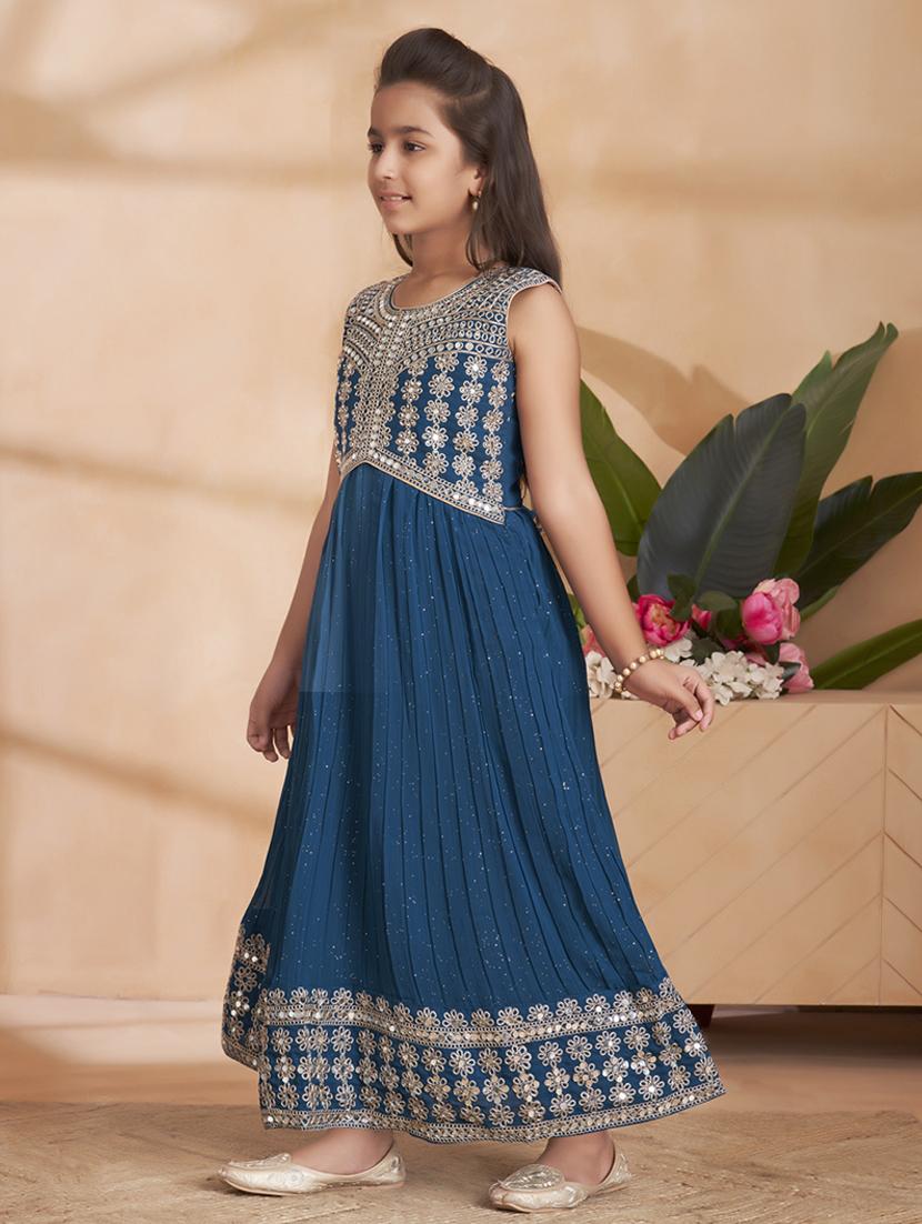 girls embroidered sleeveless fit & flare gown - 22012097 - Standard Image - 2