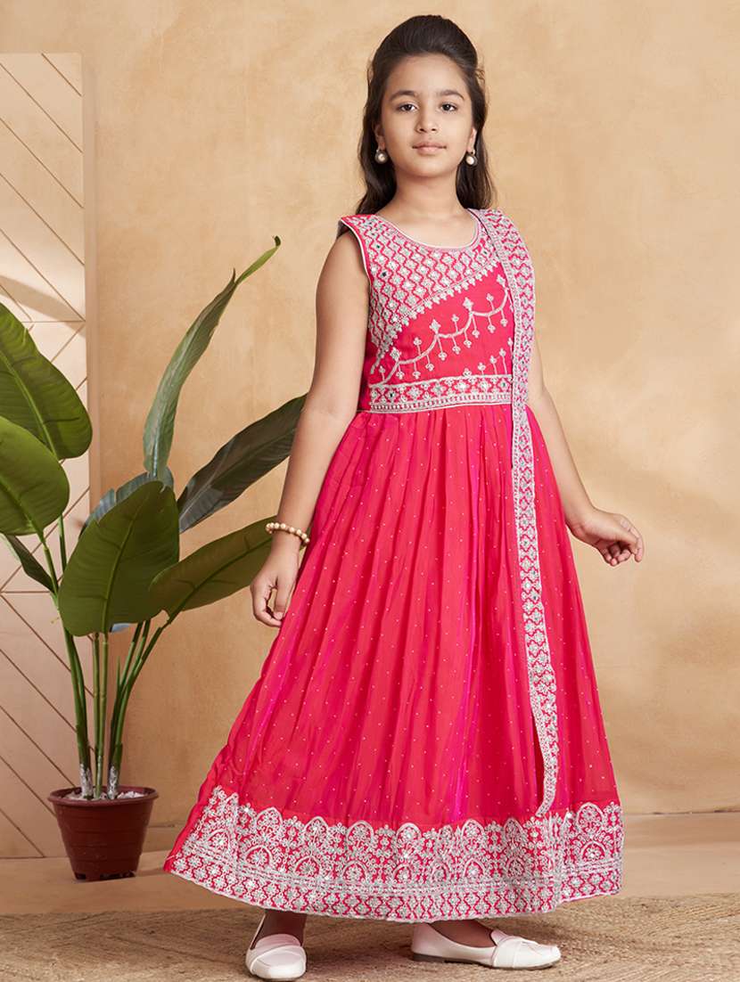 girls embroidered sleeveless flared gown - 22012099 -  Standard Image - 2