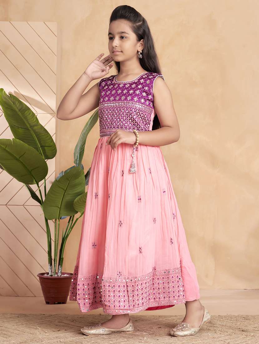 girls embroidered sleeveless fit & flare gown - 22012101 -  Standard Image - 2